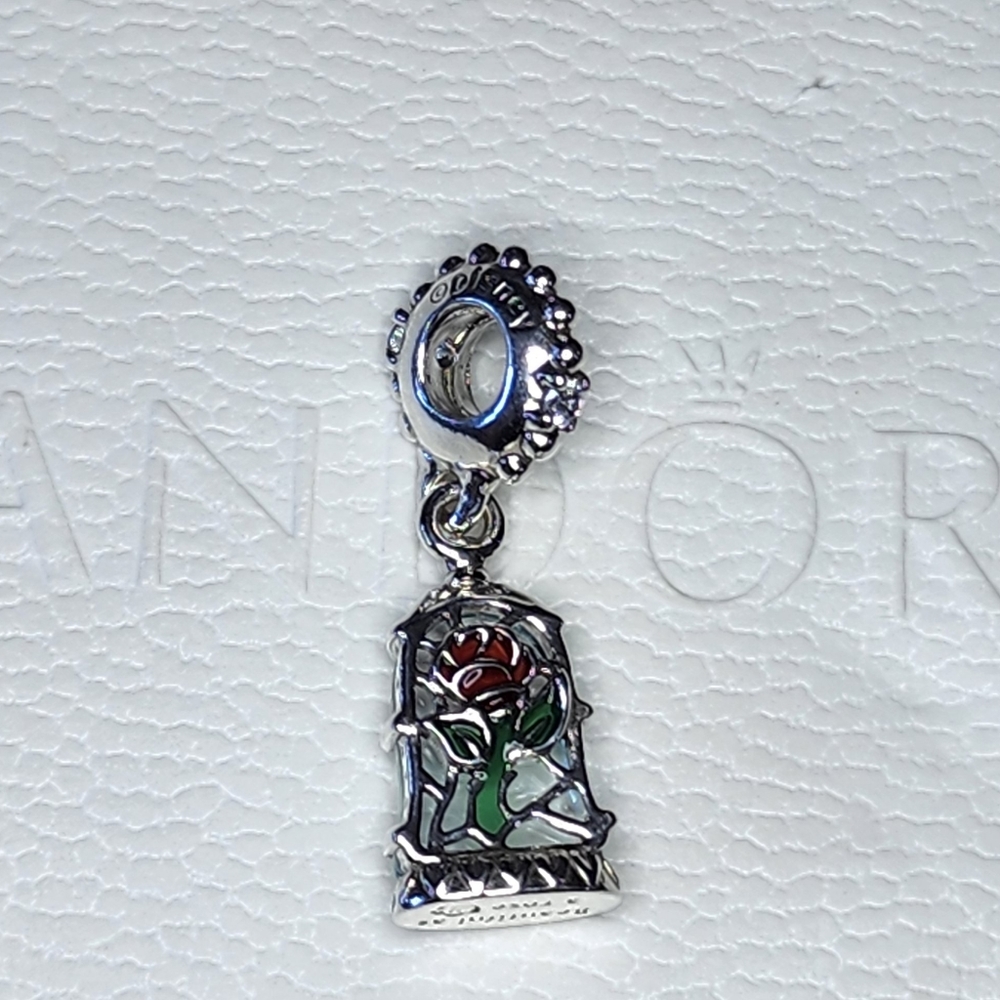 Pandora Disney Beauty and the Beast Enchanted Rose Dangle Charm - Picture 6 of 11